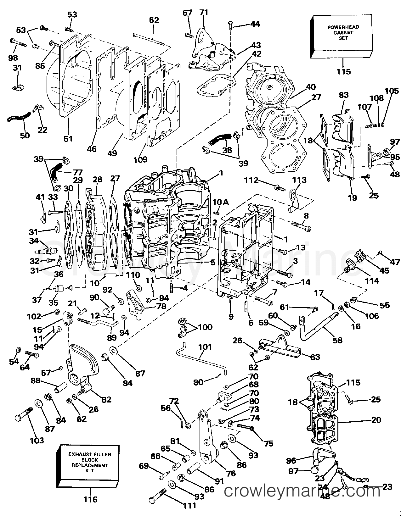 CYLINDER & CRANKCASE - 1988 Johnson Outboards 90 J90TLCCA | Crowley Marine