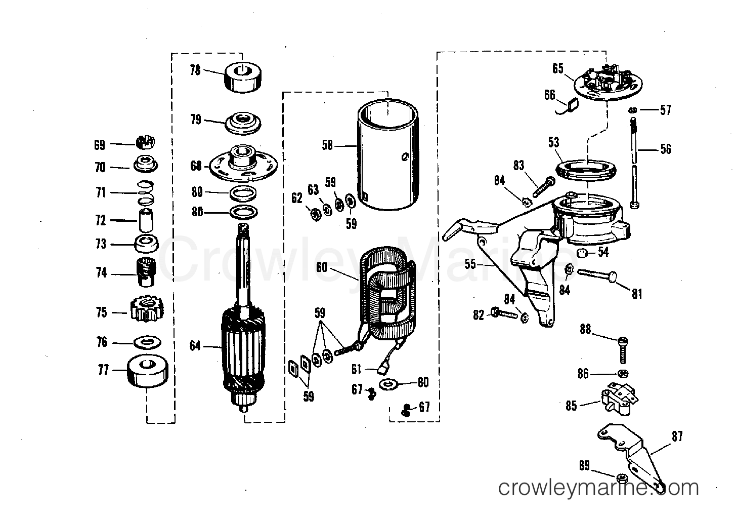 1972 Rigging Parts Accessories - Electrical System - ELECTRIC STARTING KIT 18/20 & 25 HP STARTER MOTOR & BRACKET section