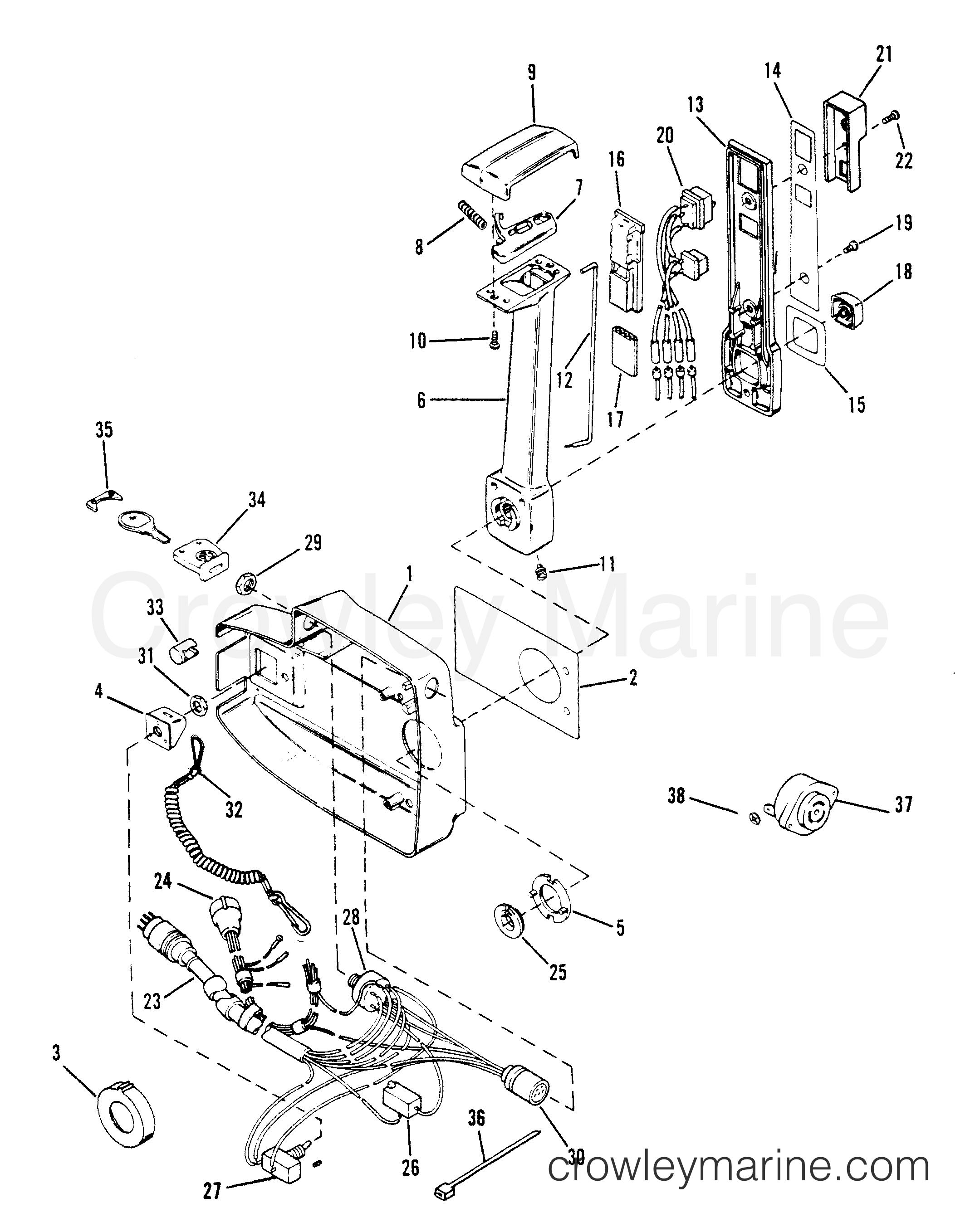Various Years Rigging Parts Remote Controls and Components - 1986 thru 1993) REMOTE CONTROL ASSY (W/POWER TRIM) section