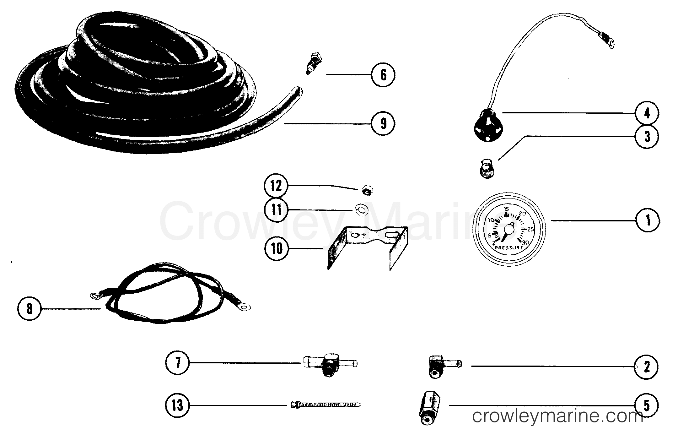 Various Years Rigging Parts Electrical - OB MISC. (1985 AND BELOW) WATER PRESSURE GAUGE ASSEMBLY section