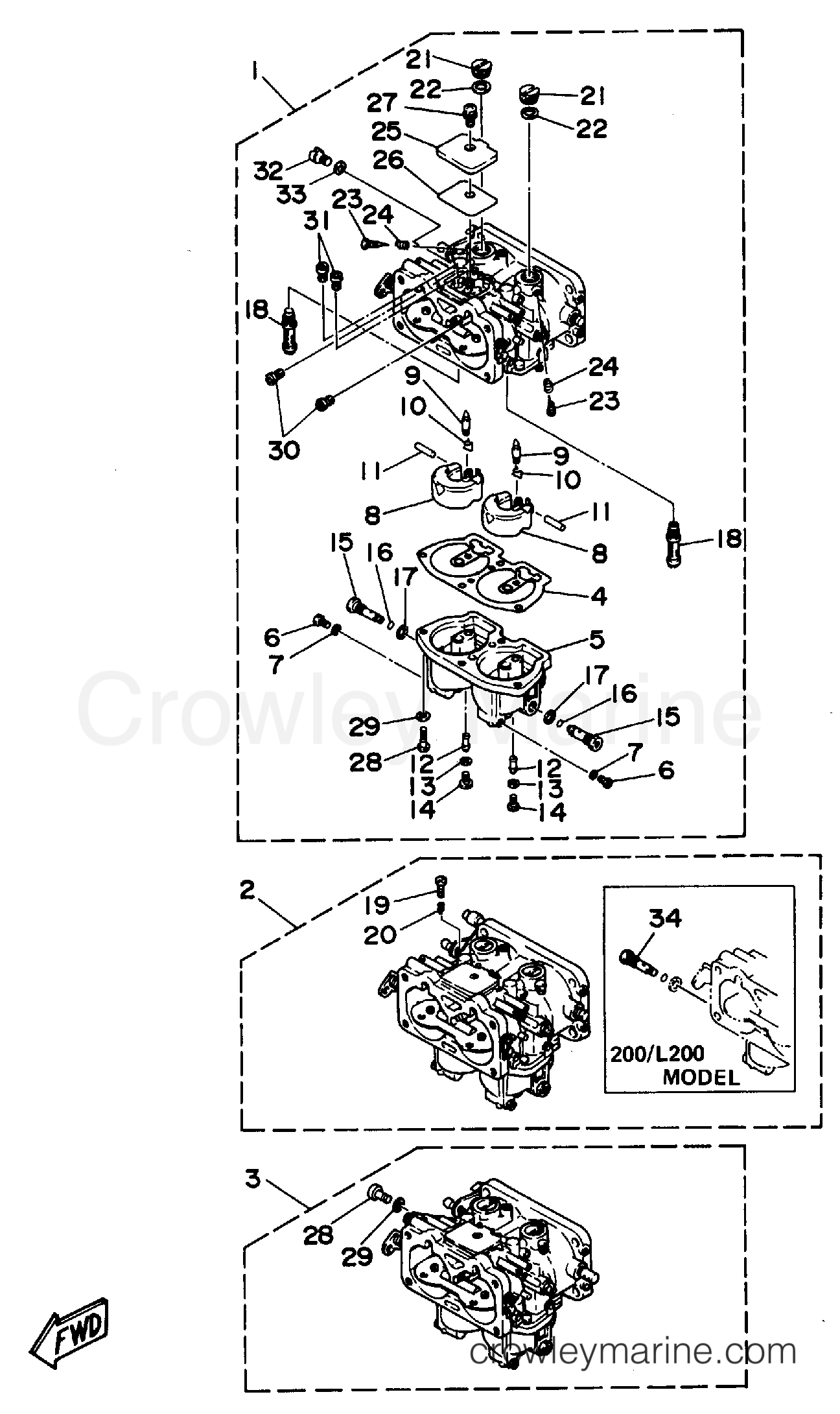 CARBURETOR 1994 Yamaha Outboard 200hp 200TXRS Crowley Marine