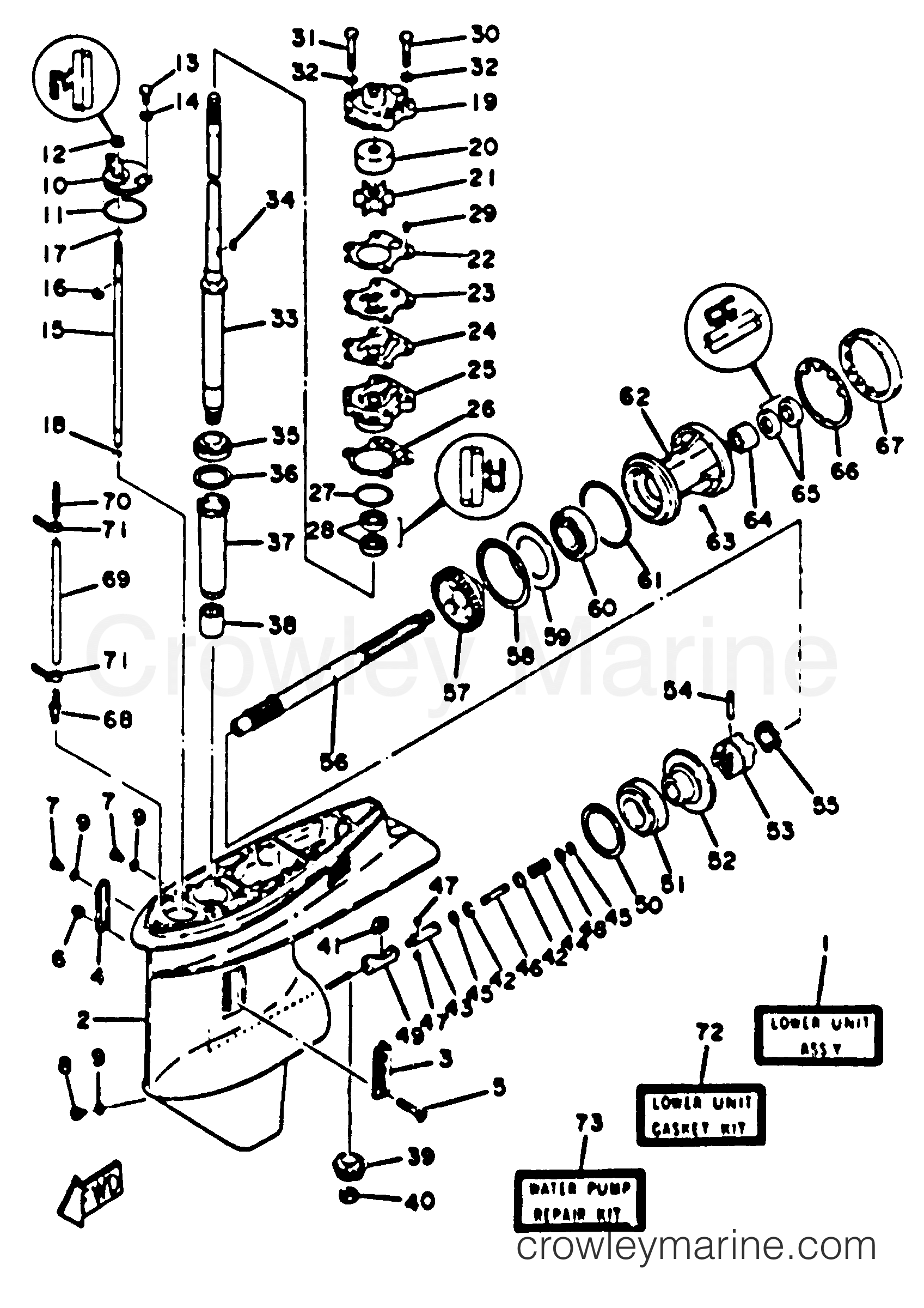 LOWER DRIVE 1 1985 Yamaha Outboard 70hp 70ETLK Crowley Marine