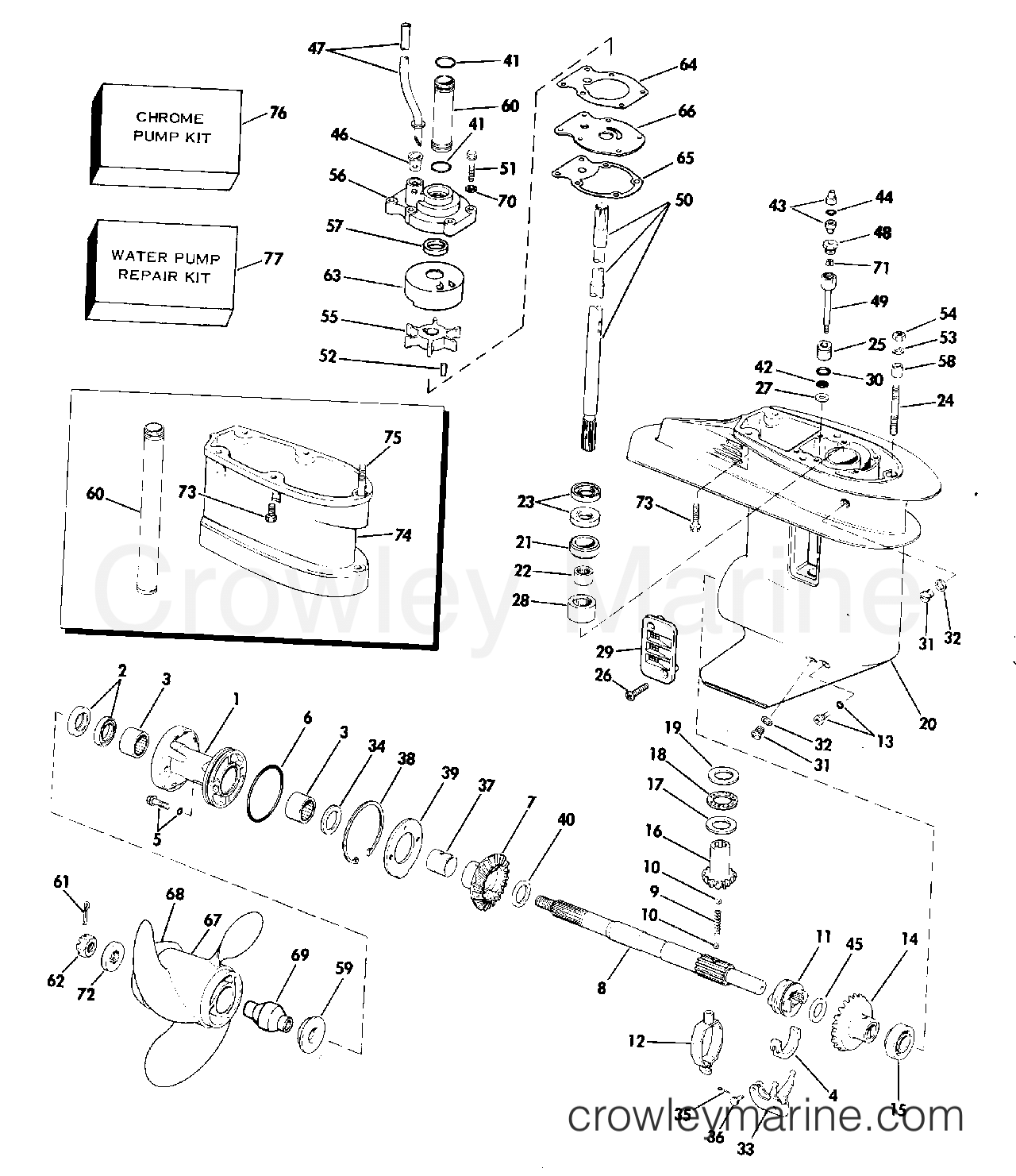 1980 Johnson Outboards 25 - J25RLCSA GEARCASE - 35 section