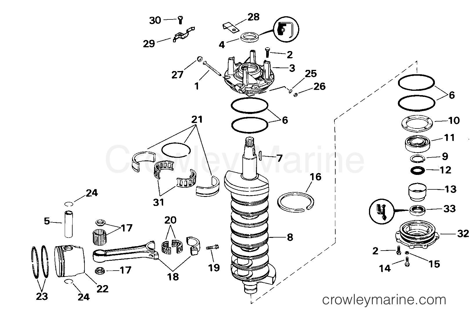 2000 Outboard 200 - BJ200VCSSS - CRANKSHAFT & PISTON