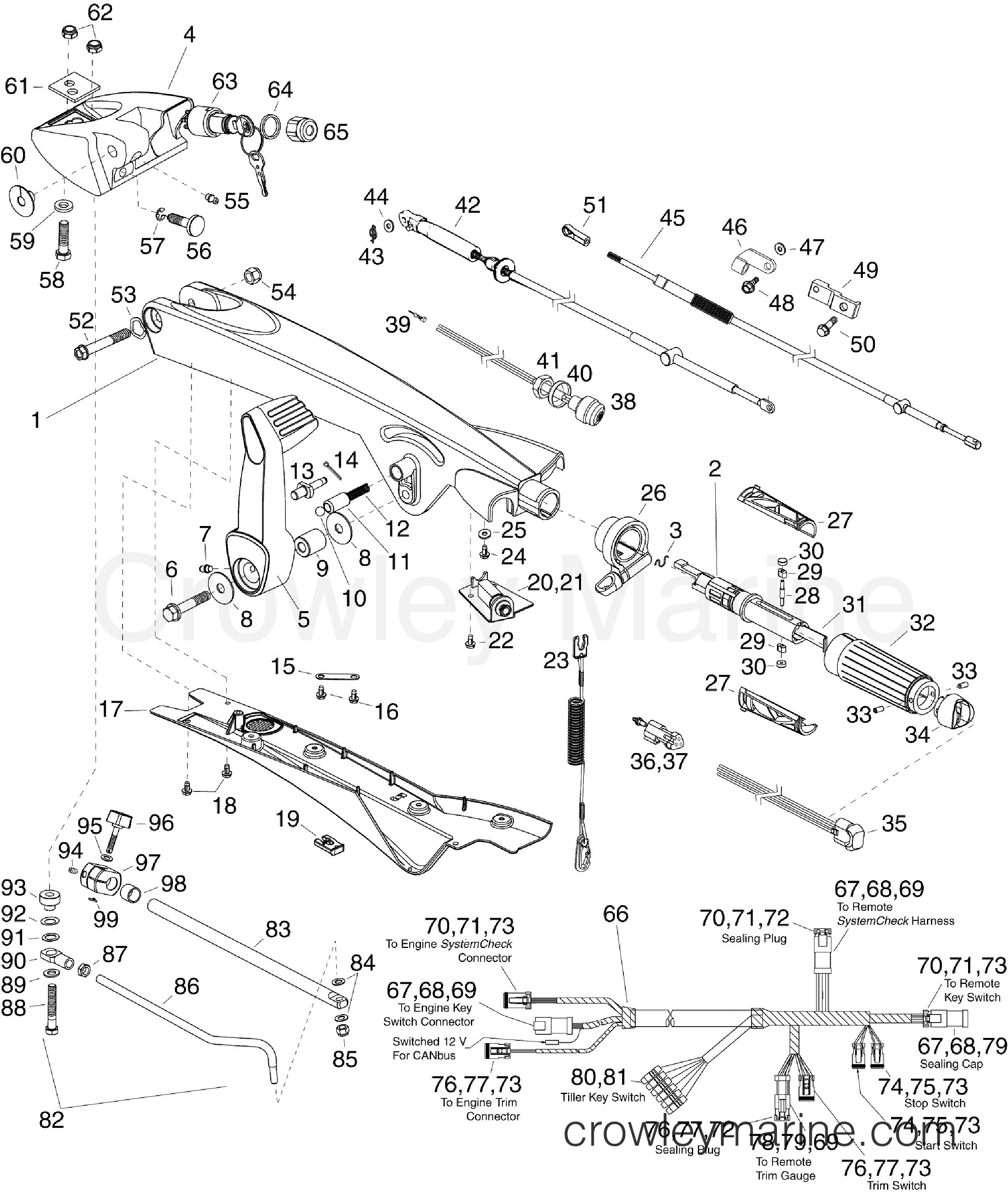 2012 Rigging Accessories - STEERING - TILLER KIT - 75, 90 HP (E-TEC)