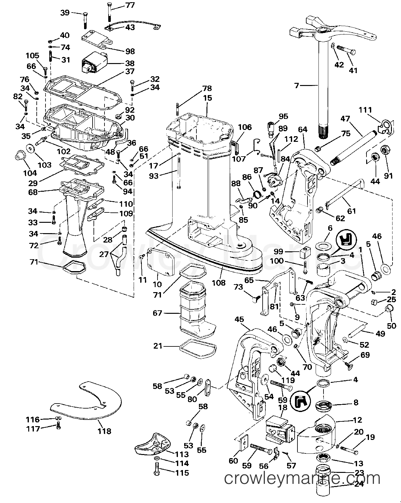 1990 Outboard 125 - J125ESXESS - MIDSECTION