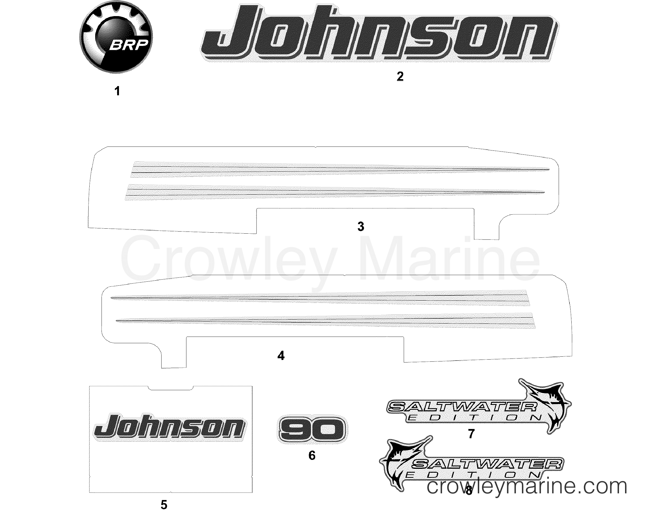 DECALS WHITE MODELS 2006 Johnson Outboards 90 J90PLSDM Crowley Marine
