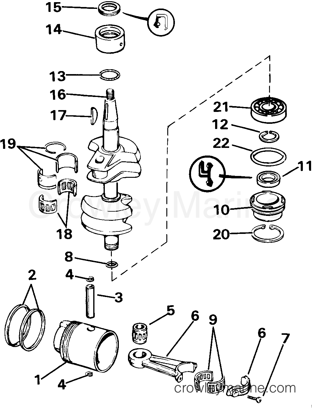 1985 Outboard 40 - J40RWCOM - CRANKSHAFT & PISTON