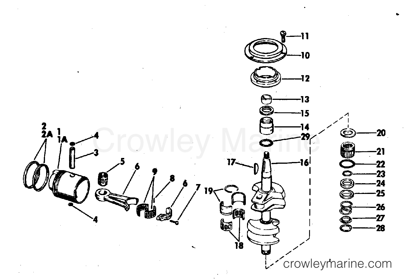 1976 Outboard 25 - 25E76E - CRANKSHAFT & PISTON