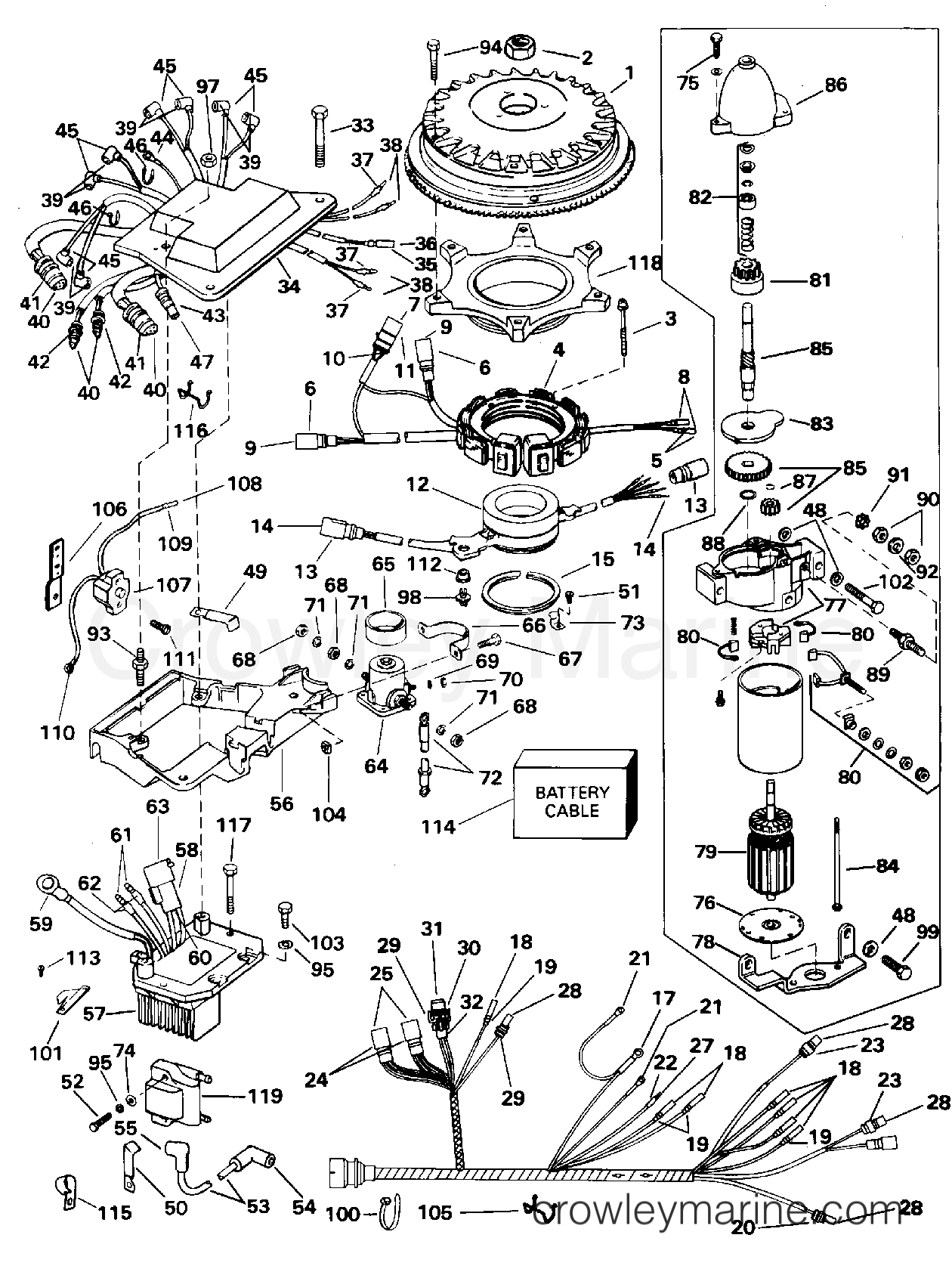1995 Outboard 250 - J250TXEOR - IGNITION SYSTEM & STARTER MOTOR