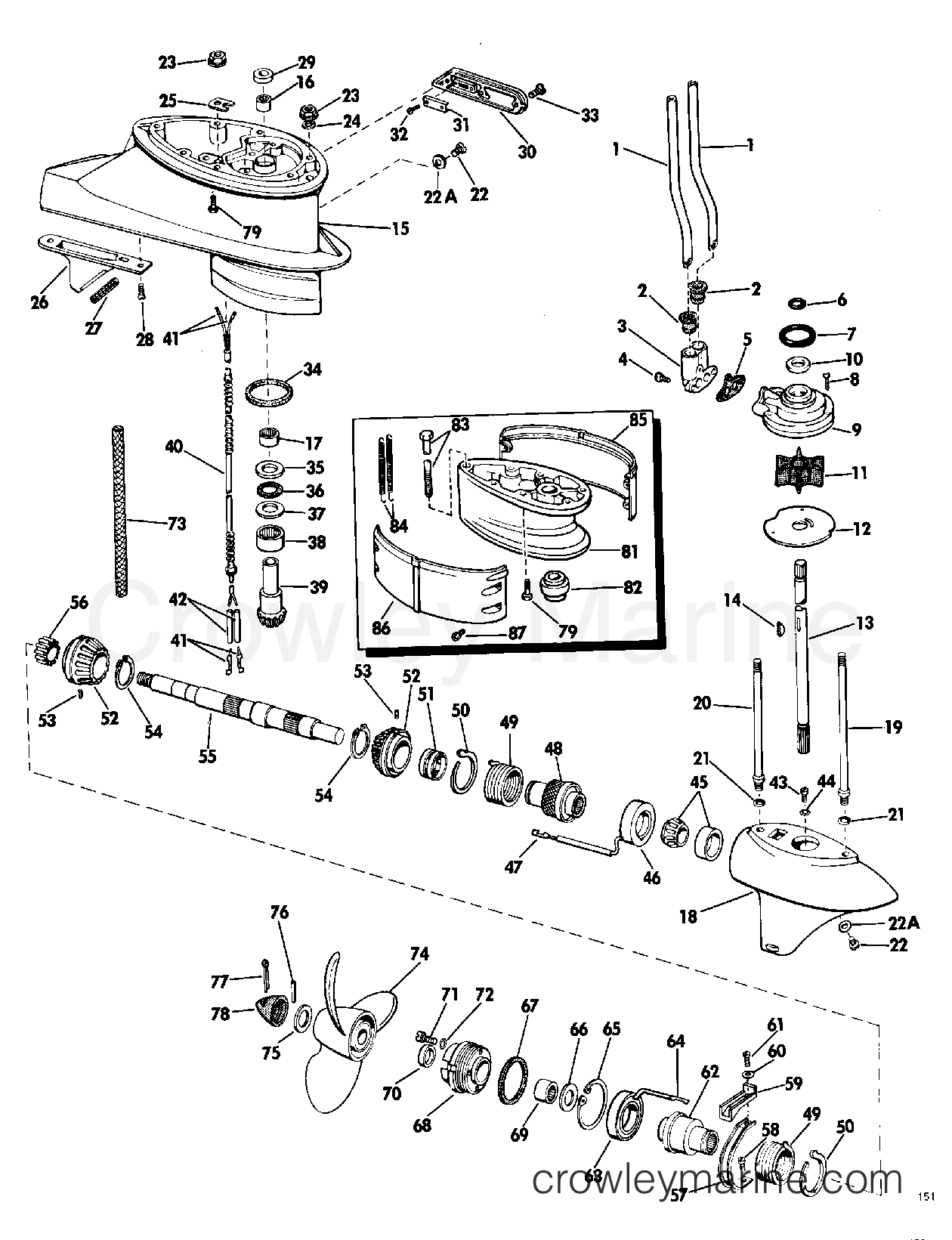 GEARCASE GROUP ELECTRIC SHIFT - 1968 Outboard 40 40872A | Crowley