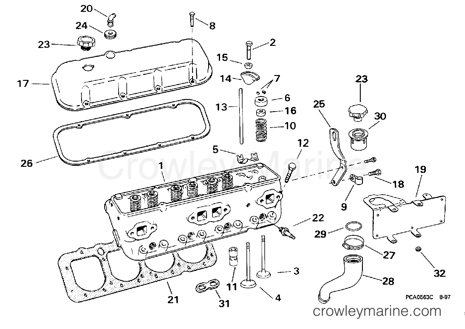 1998 OMC Stern Drive 7.4 - 74FHPBYC CYLINDER HEAD-- 74FJPBY MODELS ONLY section