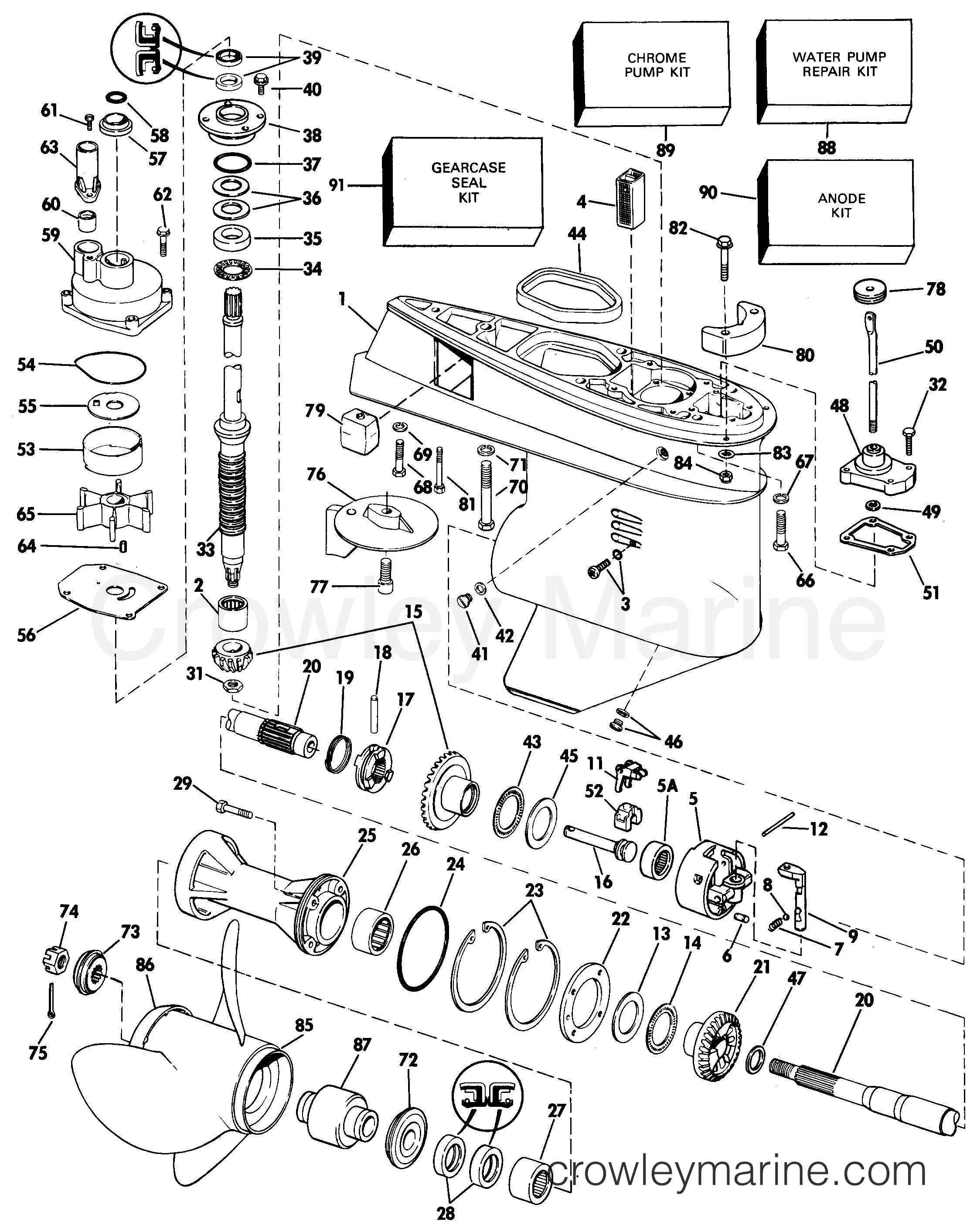 1985 Outboard 75 - J75ECOS - GEARCASE - 20" MODELS