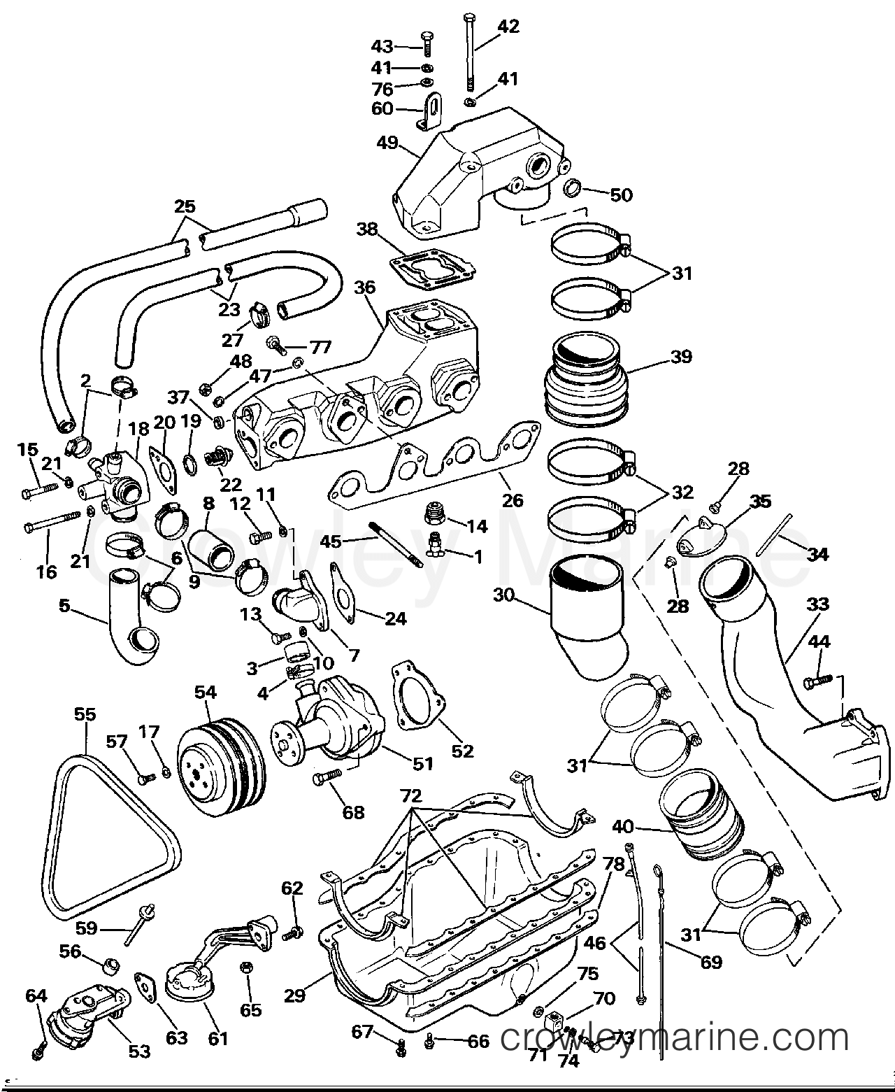 1988 OMC Stern Drive 2.3 - 232AMRGDE COOLING, EXHAUST & OIL PAN section