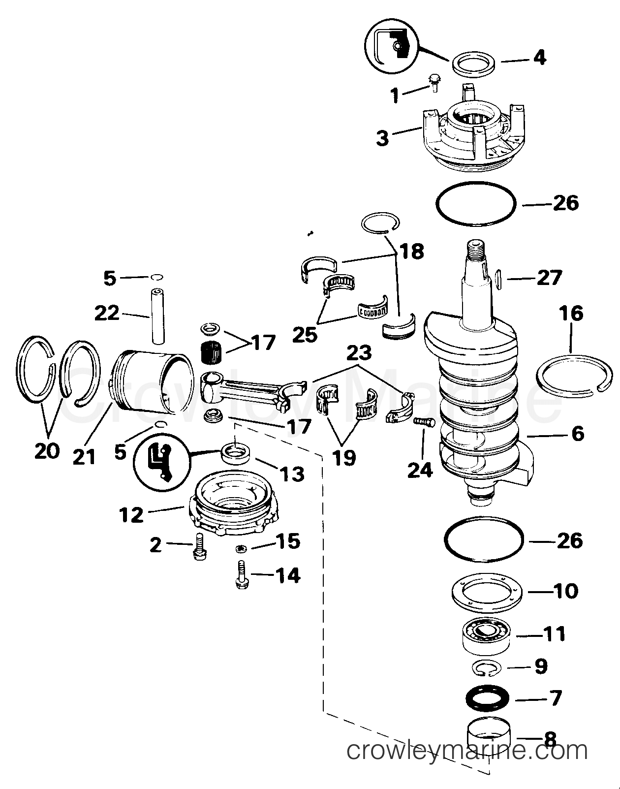 1993 Johnson Outboards 115 - TJ115TLETS CRANKSHAFT & PISTON section