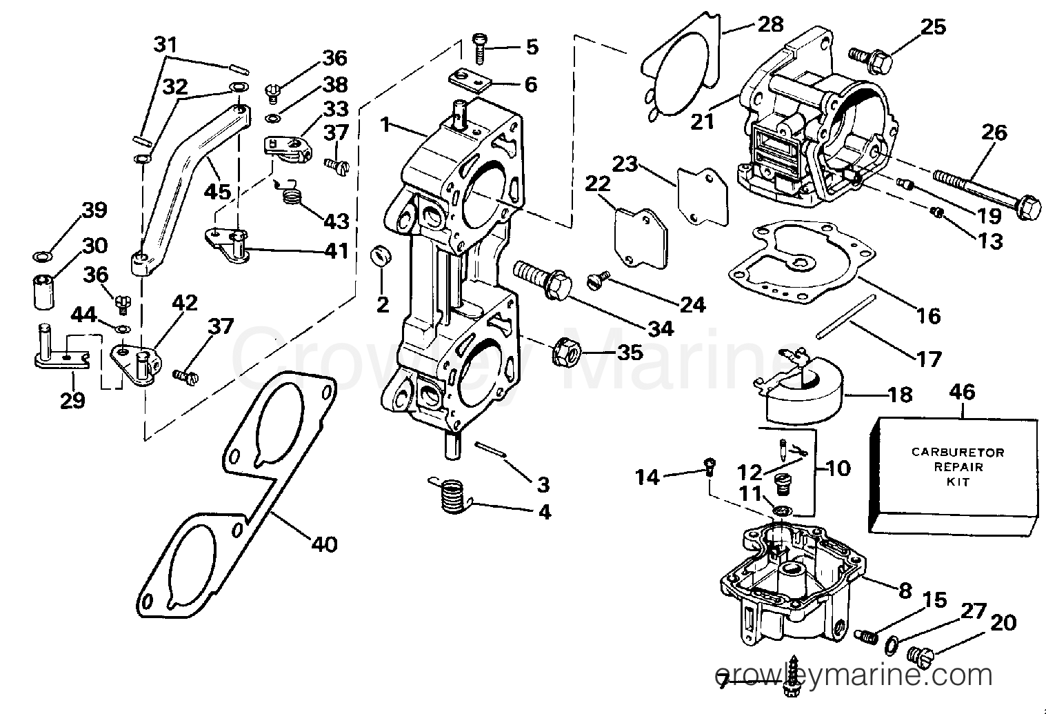 1986 Evinrude Outboards 120 - E120TLCDC CARBURETOR AND LINKAGE section