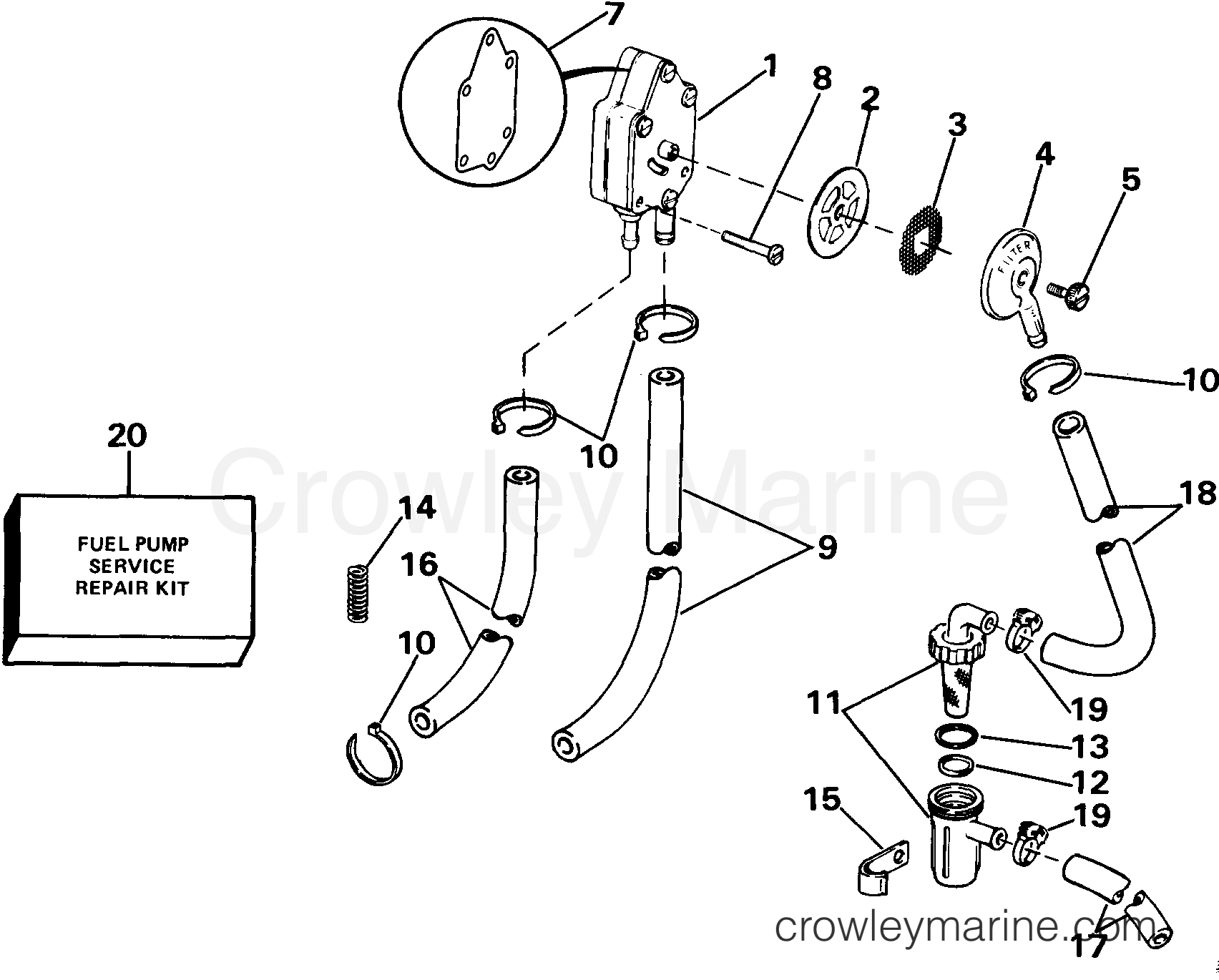 1985 Outboard 65 - E65TELCOC - FUEL PUMP AND FILTER