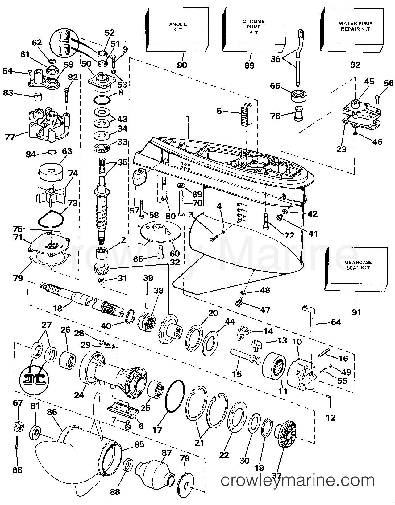 1986 Outboard 225 - J225TXCDA - GEARCASE