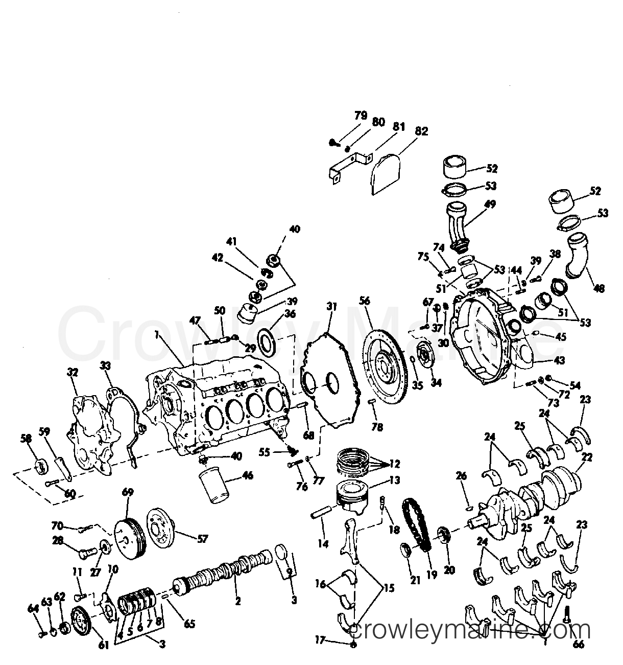 1978 OMC Stern Drive 240 - 990250P CRANKCASE GROUP 240 HP MODELS section