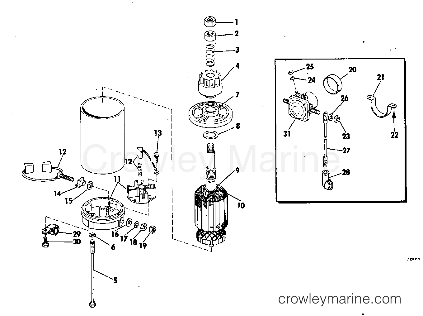 ELECTRIC STARTER AND SOLENOID - 1978 Outboard 25 25E78C | Crowley