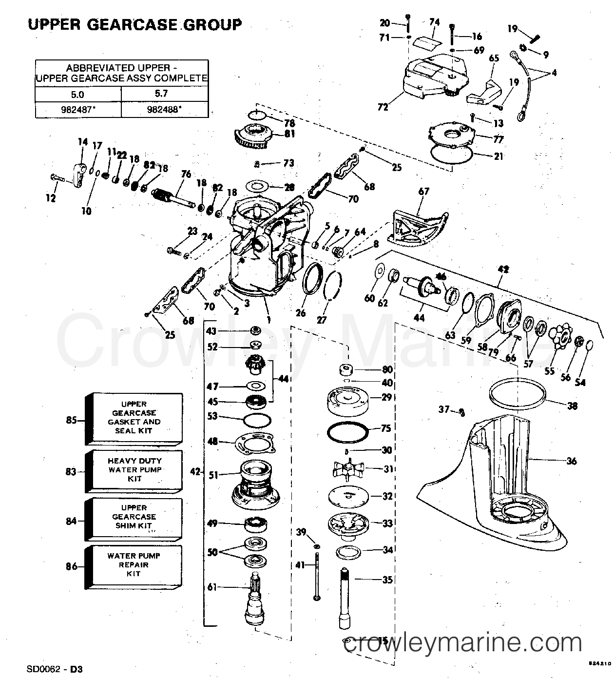 1982 OMC Stern Drive 5 - 504SPMCCNG UPPER GEARCASE GROUP section