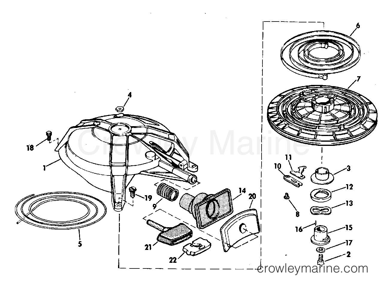 1973 Outboard 40 - 40355D - REWIND STARTER