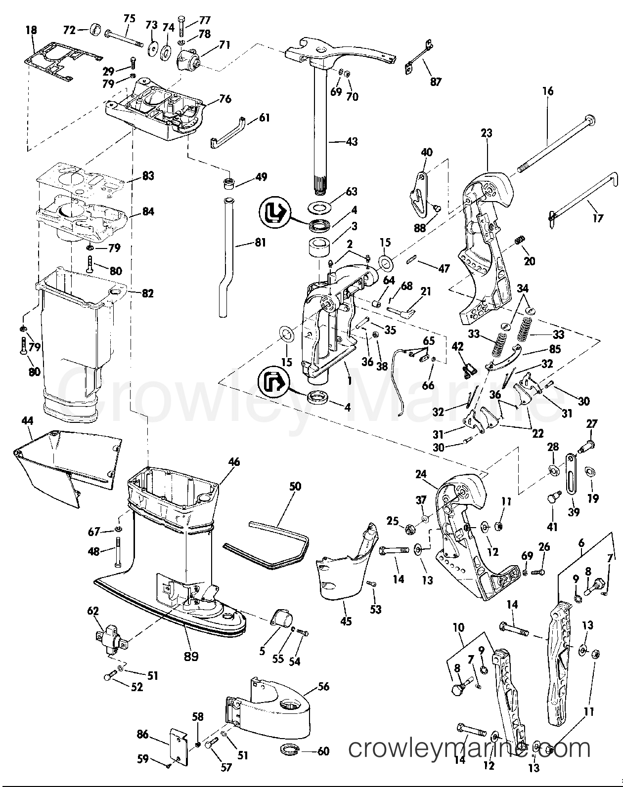1987 Outboard 75 - J75ECUR - MIDSECTION - 15" TRANSOM