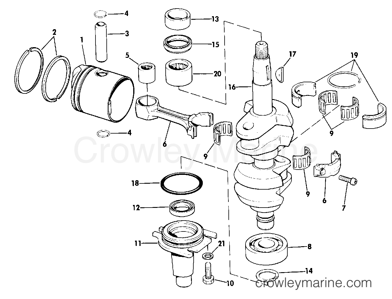 1974 Outboard 15 - 15404S - CRANKSHAFT AND PISTON