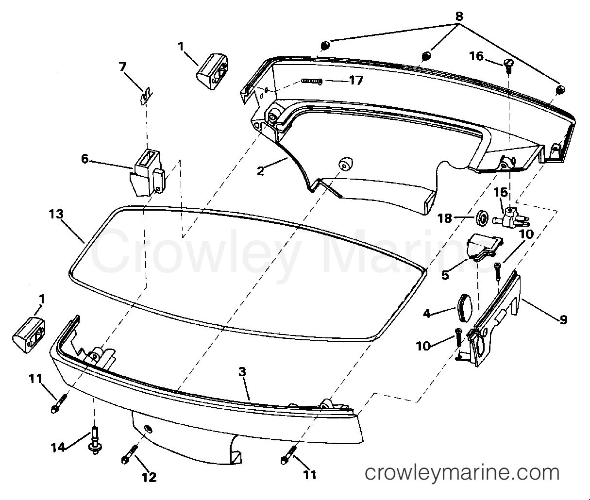 1996 Outboard 8 - J8SRLEDS - LOWER ENGINE COVER