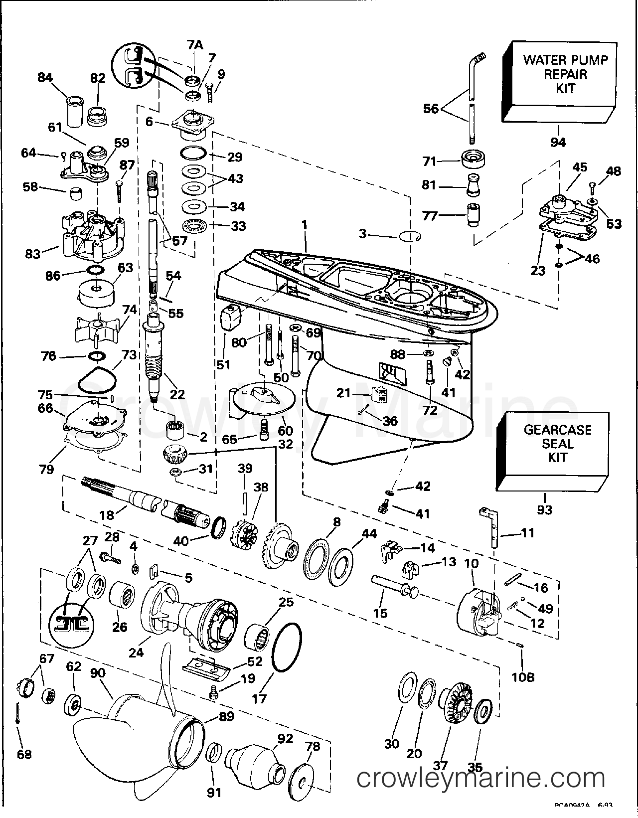 1994 Evinrude Outboards 185 - E185ESERK GEARCASE - STANDARD ROTATION - 25 IN. & 30 IN. MODELS section