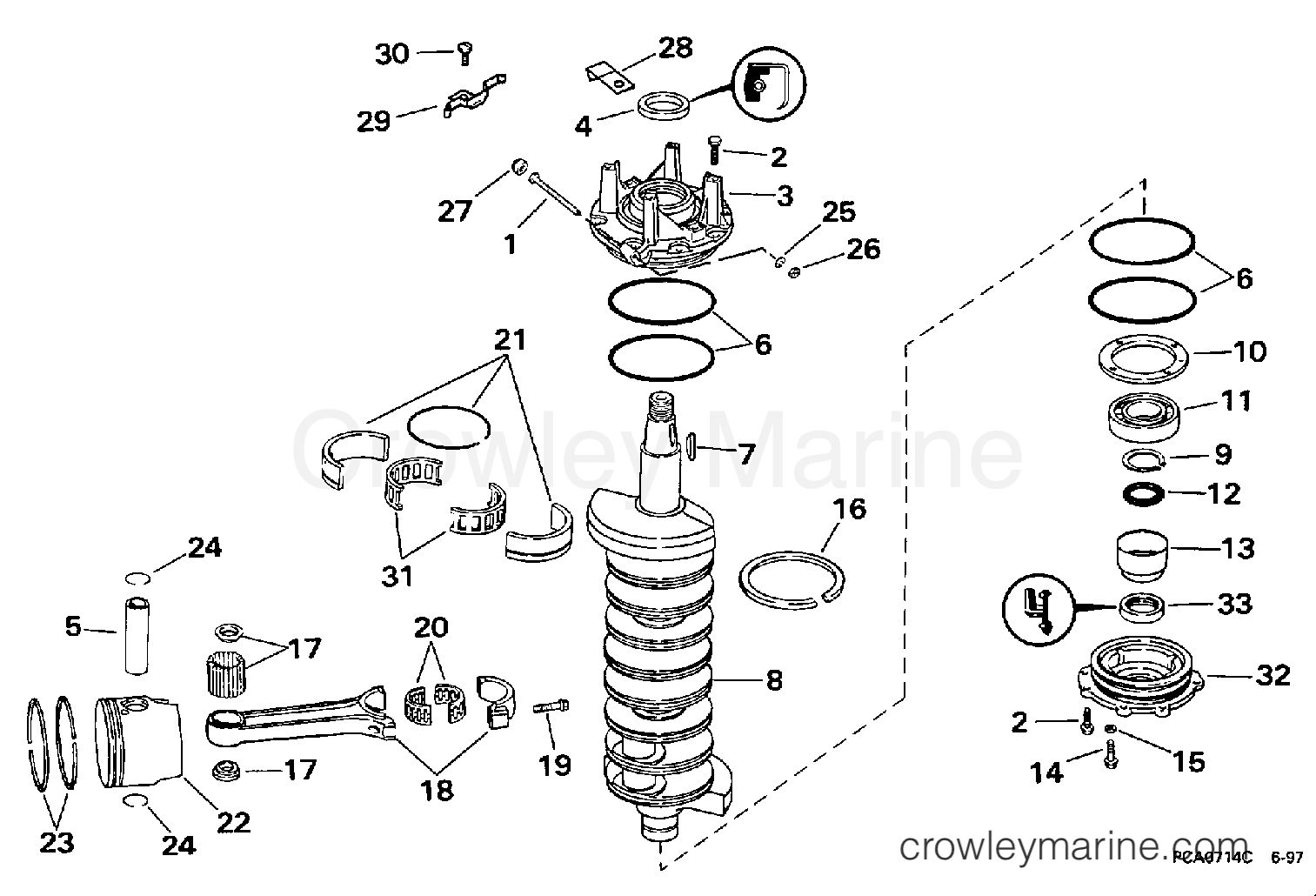 1998 Outboard 200 - J200TLECM - CRANKSHAFT & PISTON
