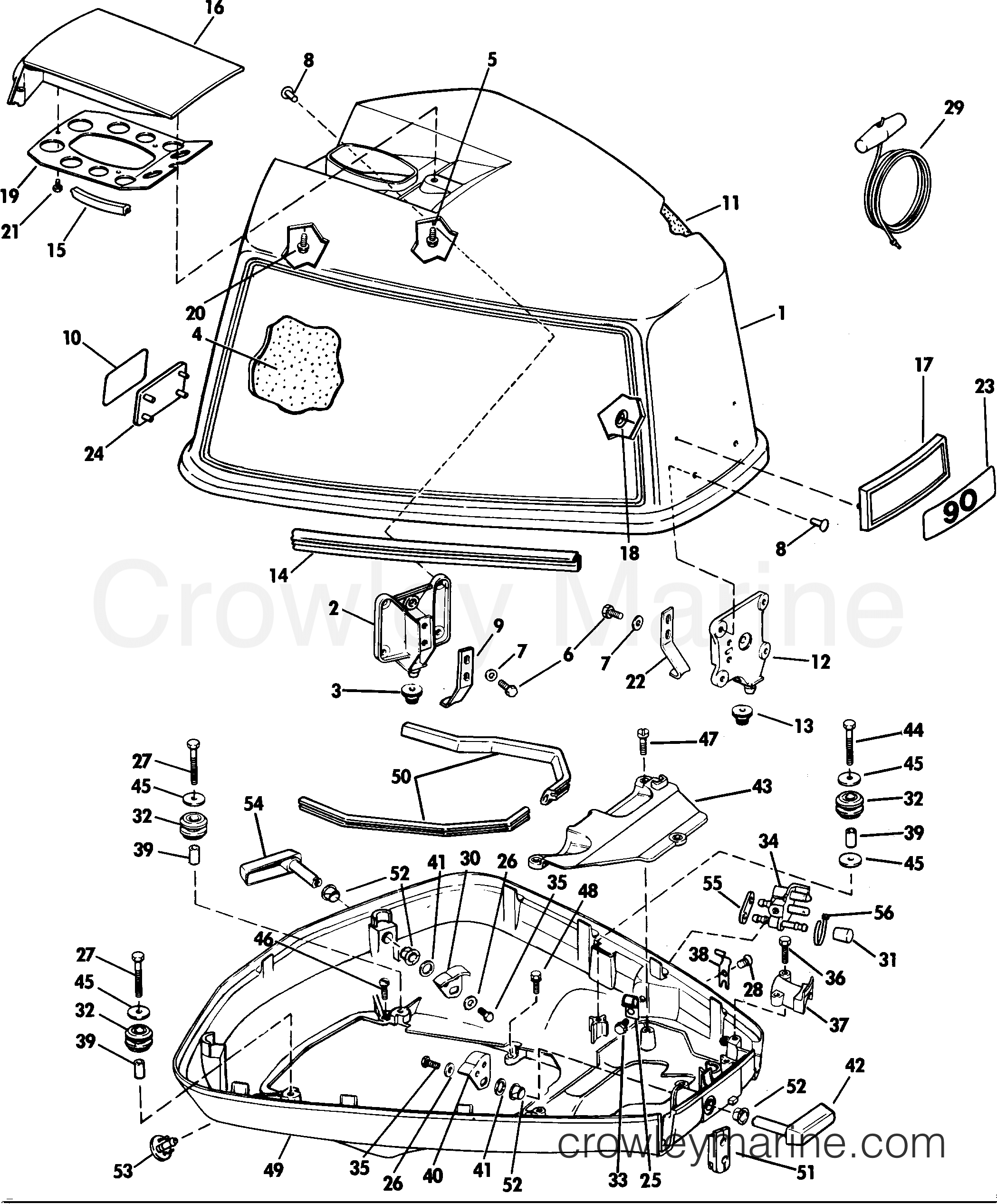 1985 Outboard 90 - J90MLCOS - ENGINE COVER - JOHNSON