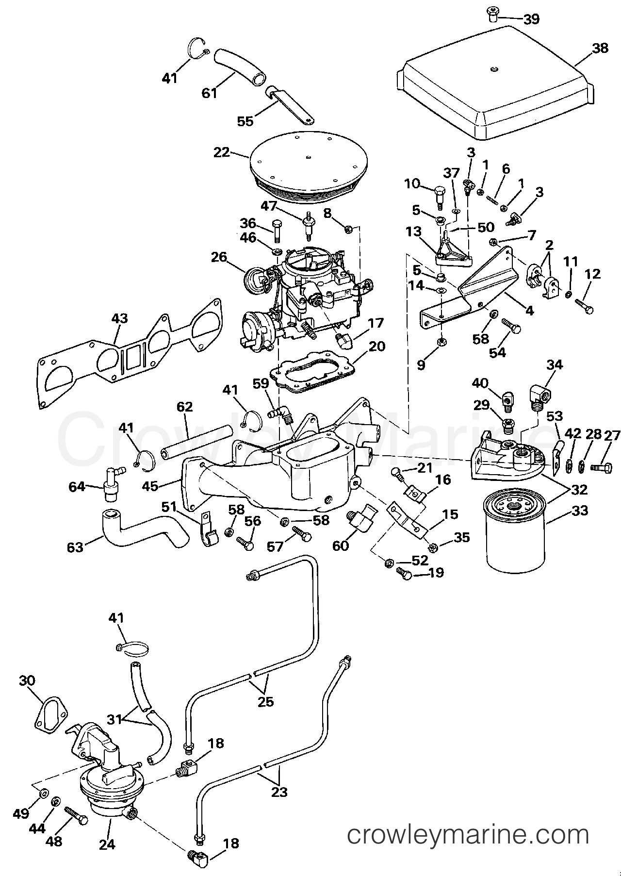 1988 OMC Stern Drive 2.3 - 232AMRGDE INTAKE MANIFOLD & FUEL SYSTEM section