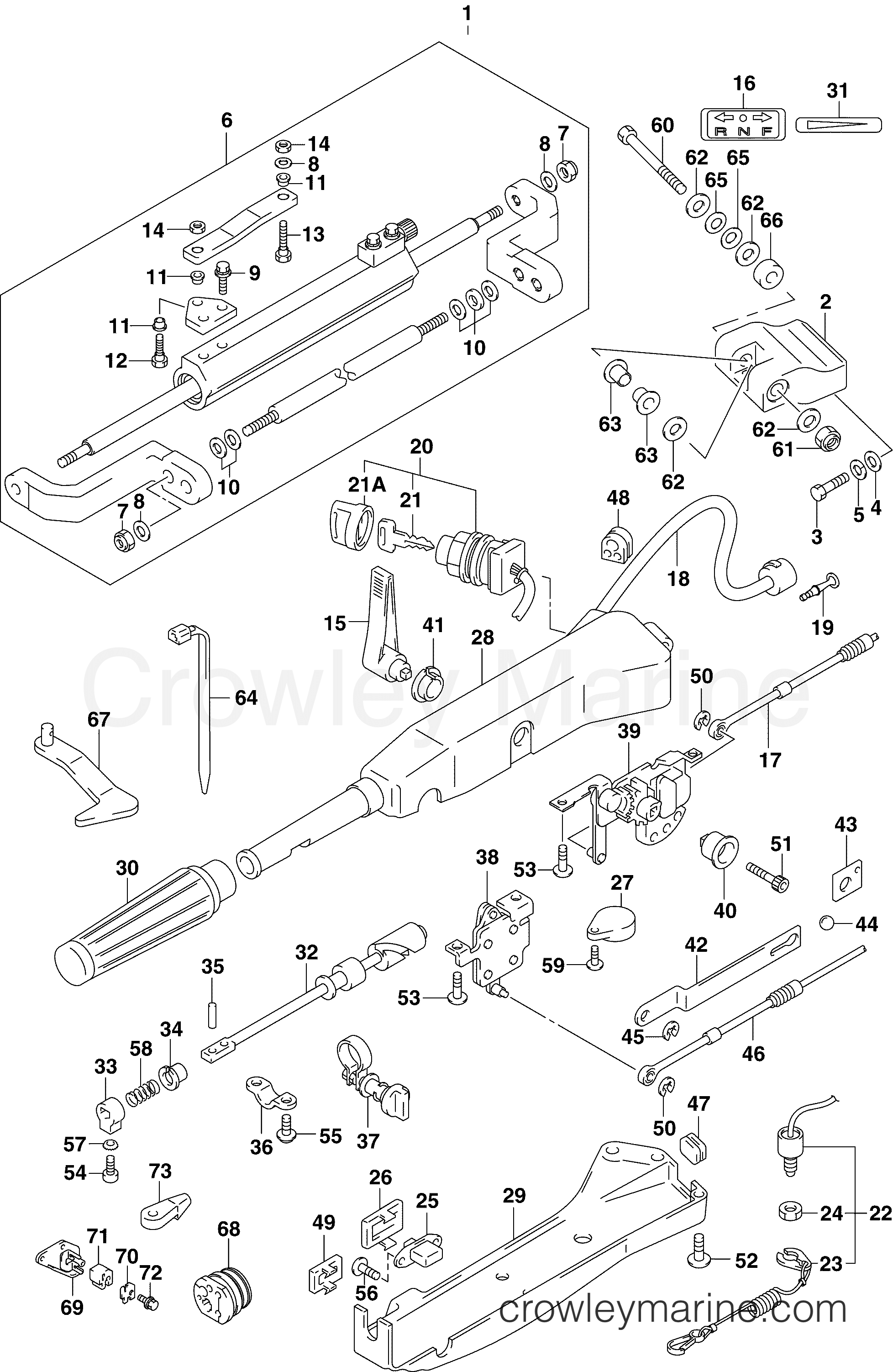TILLER HANDLE ASSEMBLY 20012004 Rigging Accessories 90, 115 & 140HP