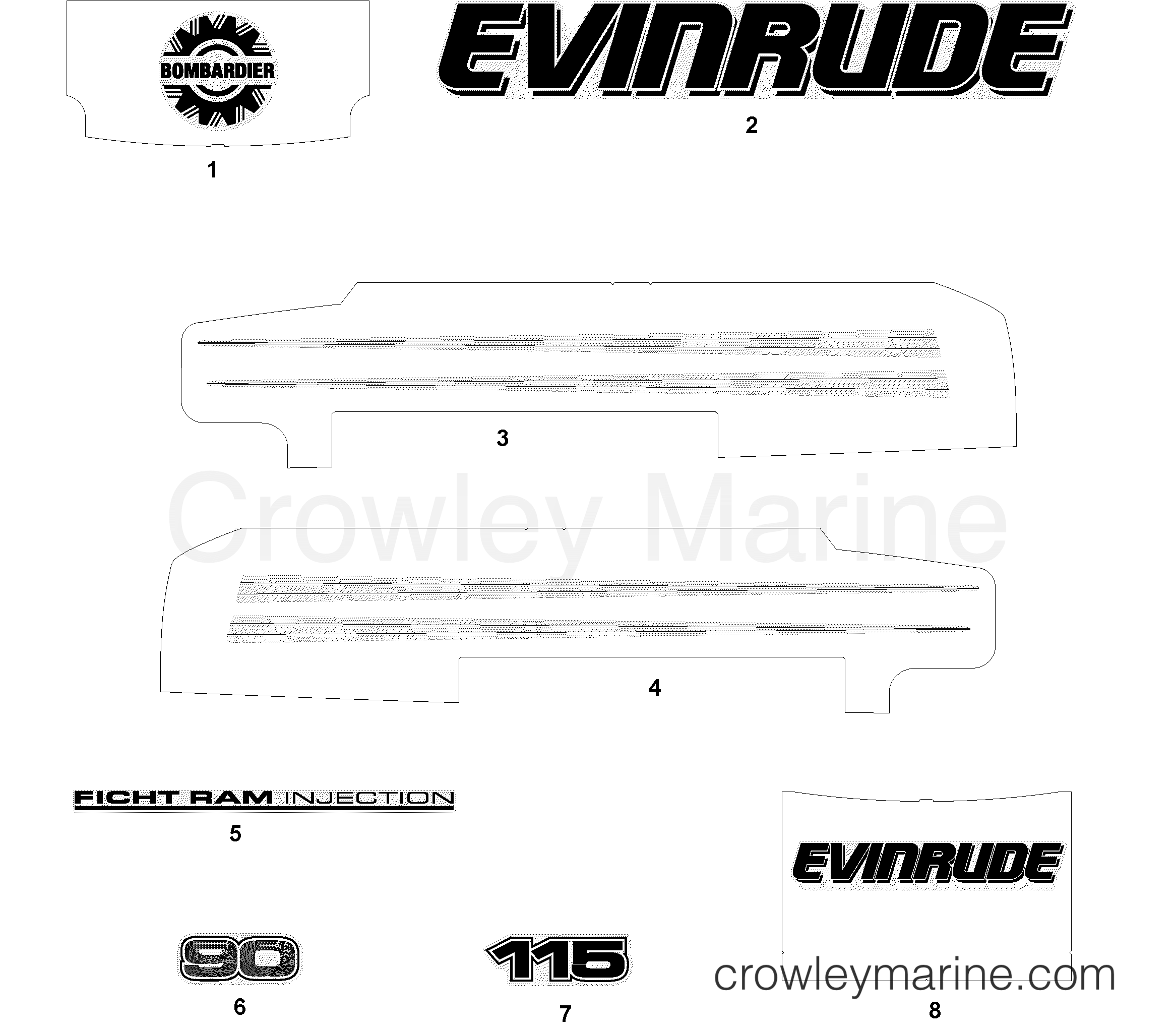 2003 Outboard 75 - E75FPLSTA - DECALS WHITE MODELS