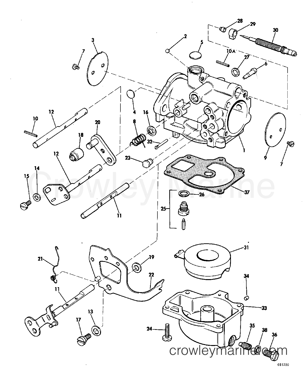 1968 Johnson Outboards 55 - TR-10S CARBURETOR GROUP section