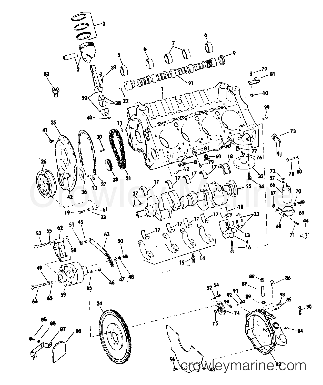 Crankcase Group 185 225 Hp Models 1978 Omc Stern Drive 240 990250p OMC Sterndrive Tilt Parts 79 Omc Sterndrive Diagram