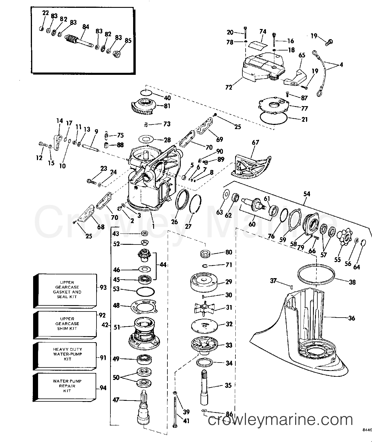 1978 OMC Stern Drive 120 - 990242D UPPER GEARCASE GROUP section