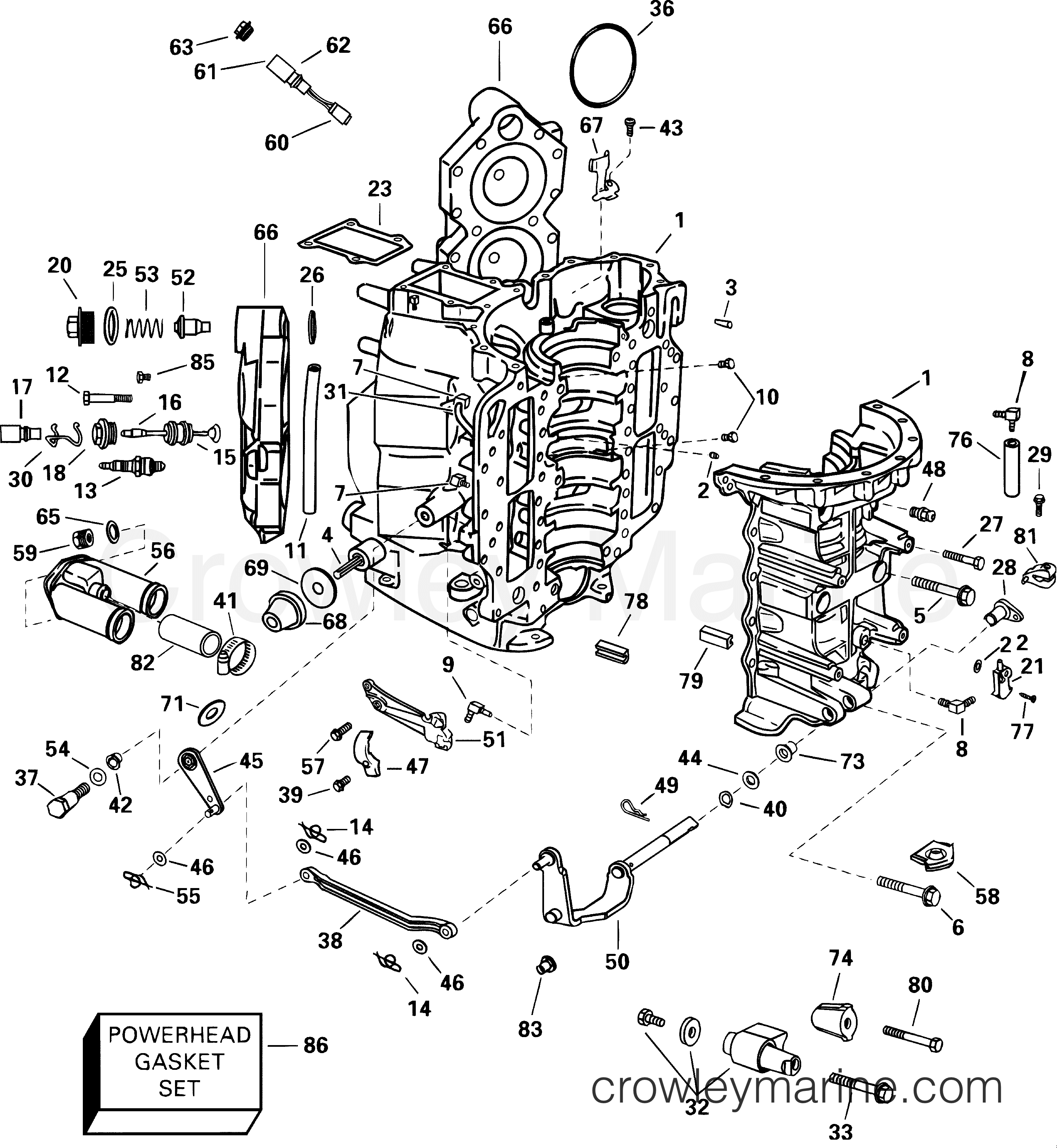 2001 Outboard 90 - J90PLSID - CYLINDER & CRANKCASE