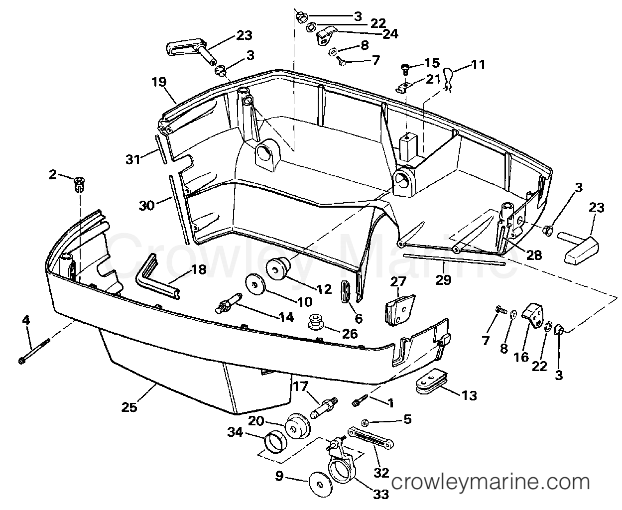 1987 Outboard 300 - J300CLCUR - LOWER ENGINE COVER