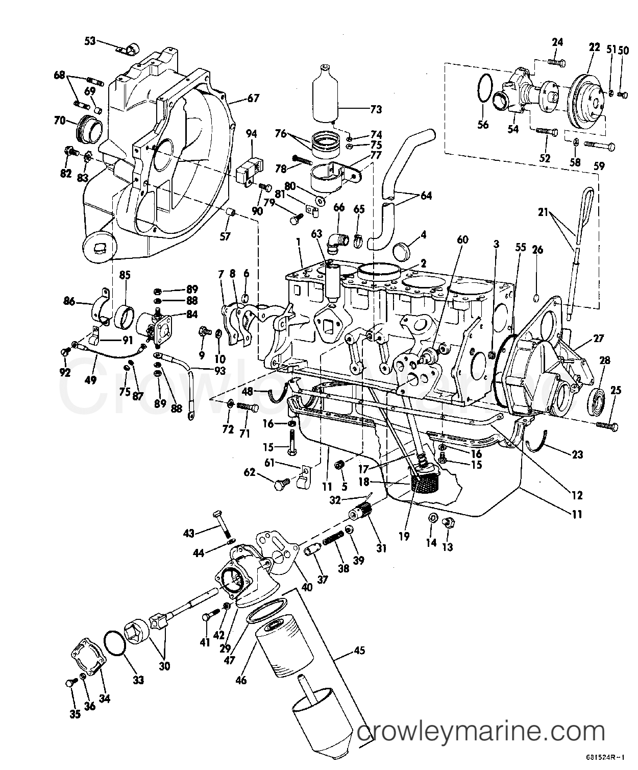 1969 OMC Stern Drive 80 - NUE-10S - CRANKCASE GROUP 80 HP