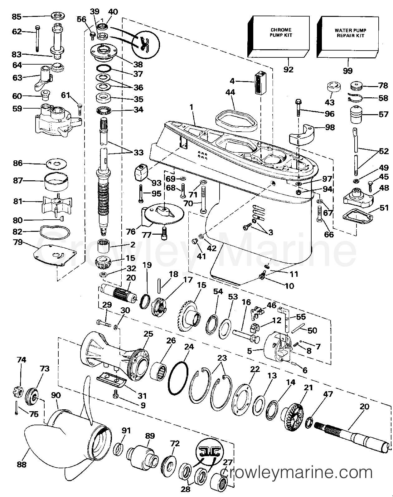 1989 Outboard 45 - J45RCLE - GEARCASE