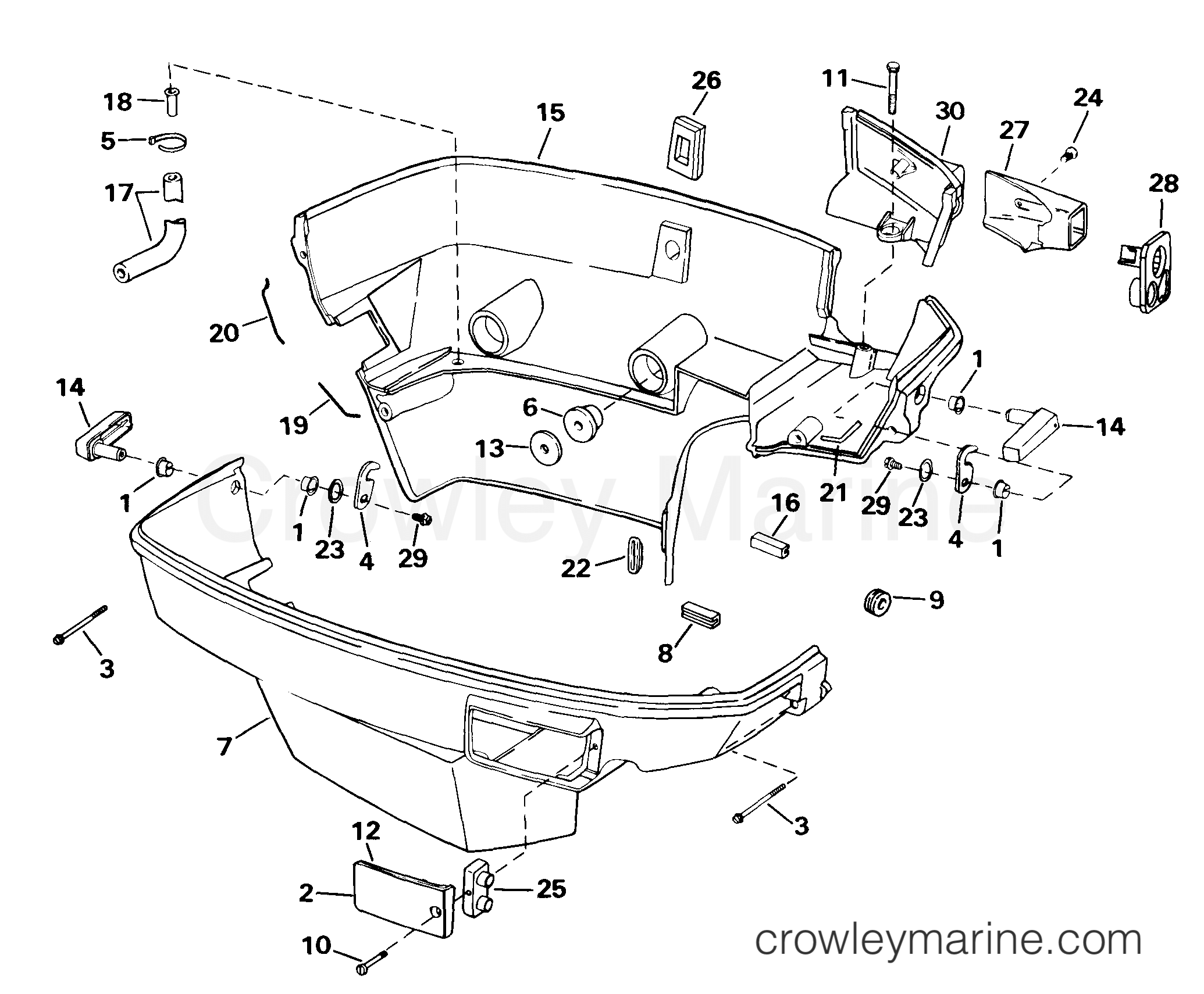 1999 Outboard 105 - J105WRYEES - LOWER ENGINE COVER
