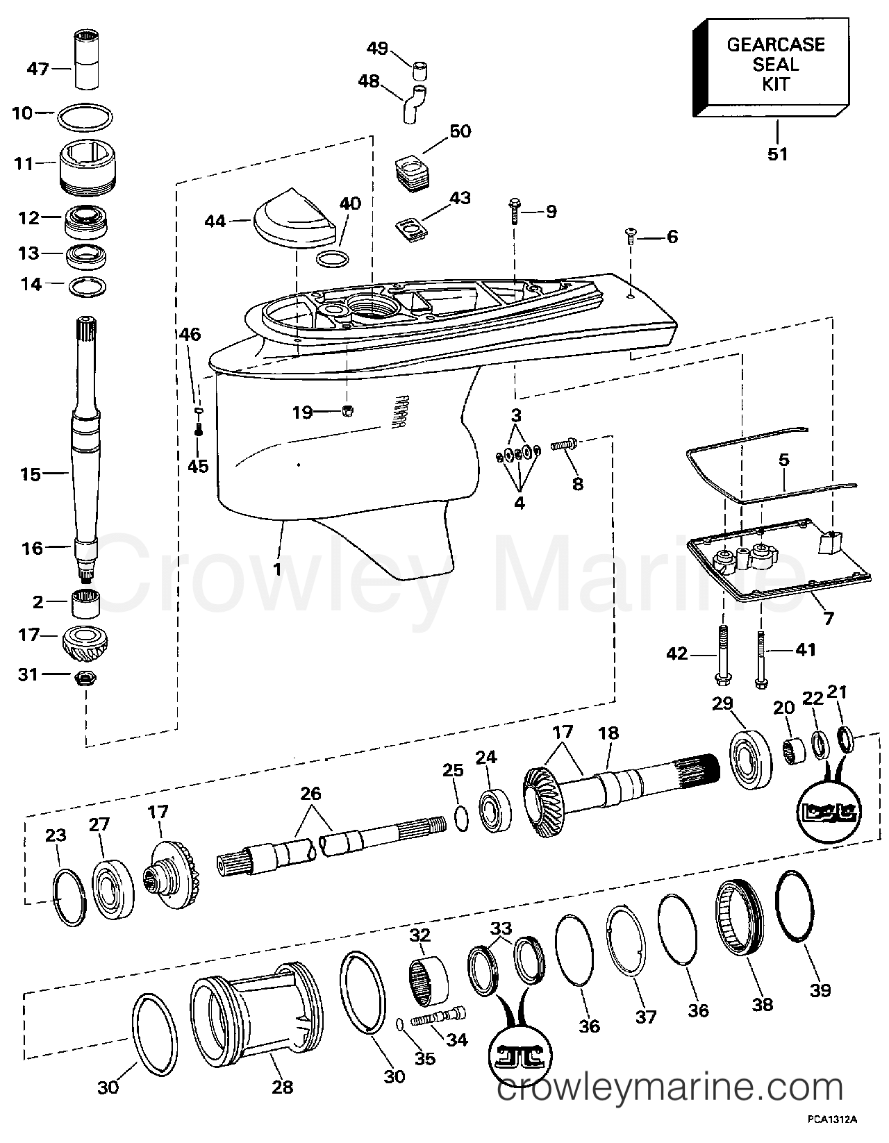 1997 OMC Stern Drive 7.4 - 744FPLKD LOWER GEARCASE - DUAL PROP section
