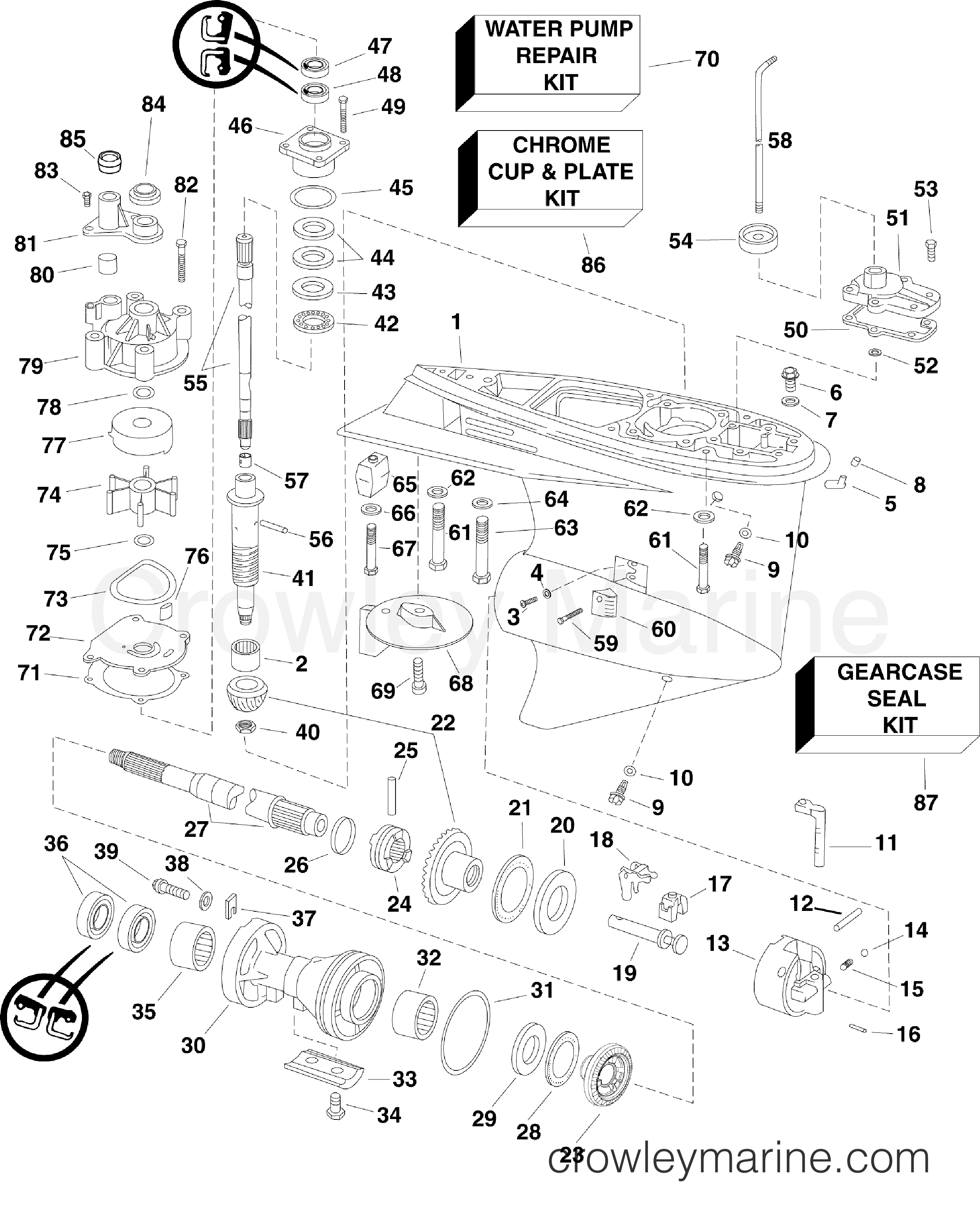 2009 Outboard 75 - E75DSLSEC - GEARCASE - PL, SL MODELS