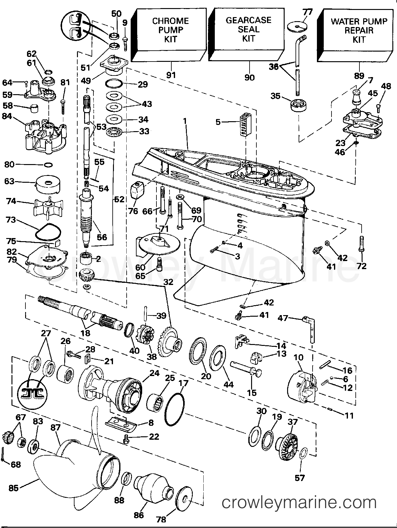 1991 Outboard 100 - J100WTLEIB - GEARCASE