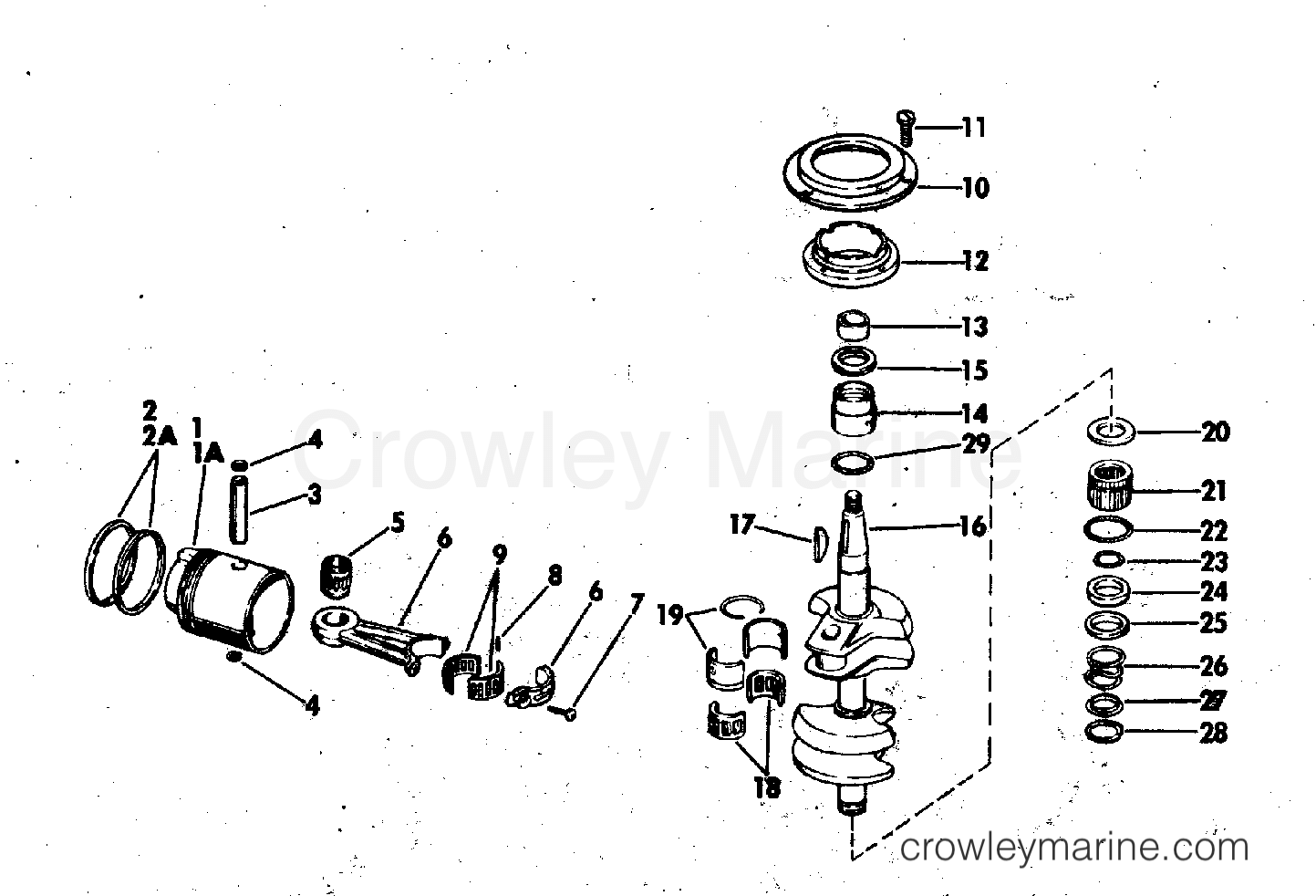 1973 Outboard 20 - 20RL73A - CRANKSHAFT & PISTON