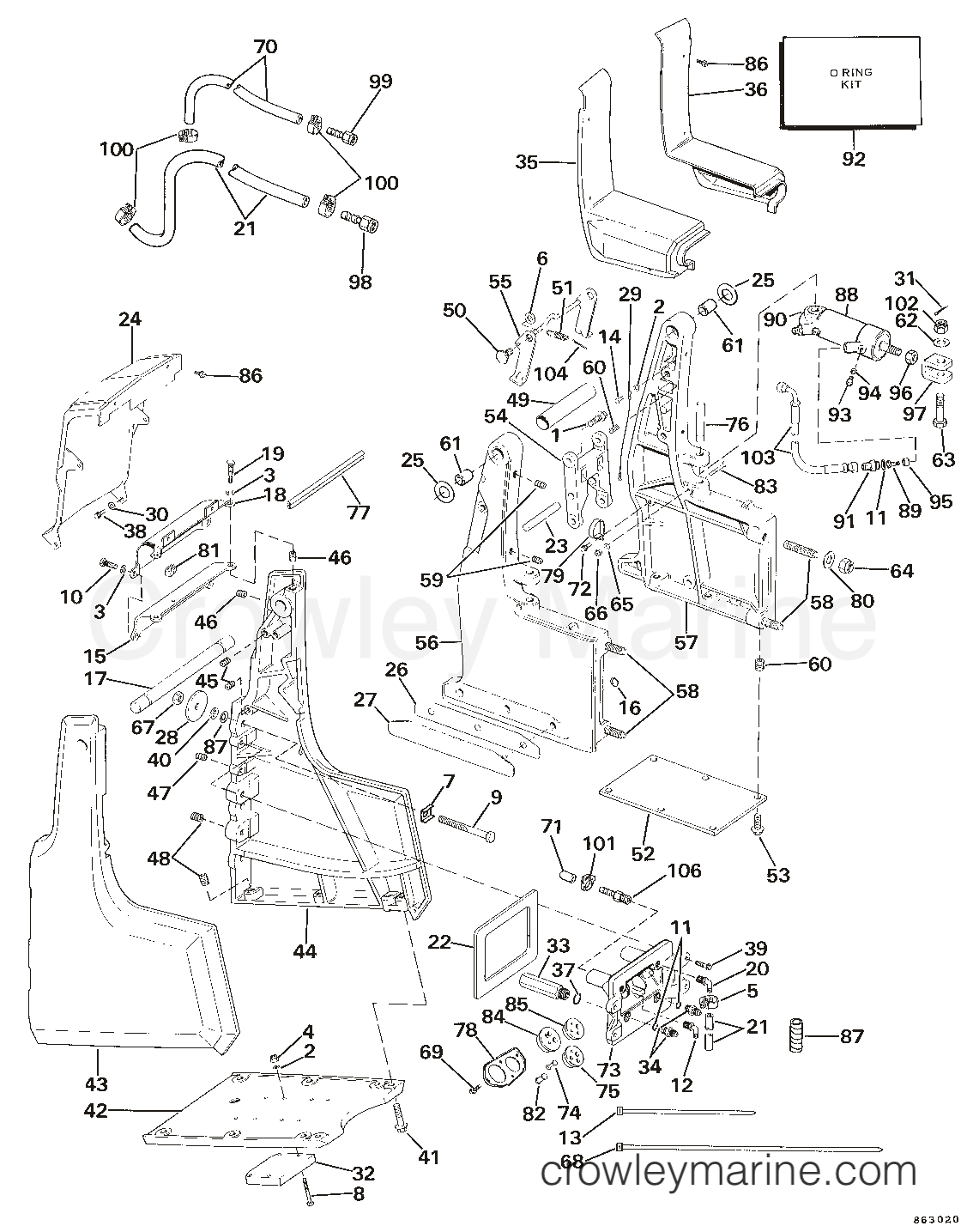 1986 OMC Sea Drive 1.6L - Hydraulic - 16AHCXKWB - TRANSOM BRACKET ASSEMBLY - HYDRAULIC