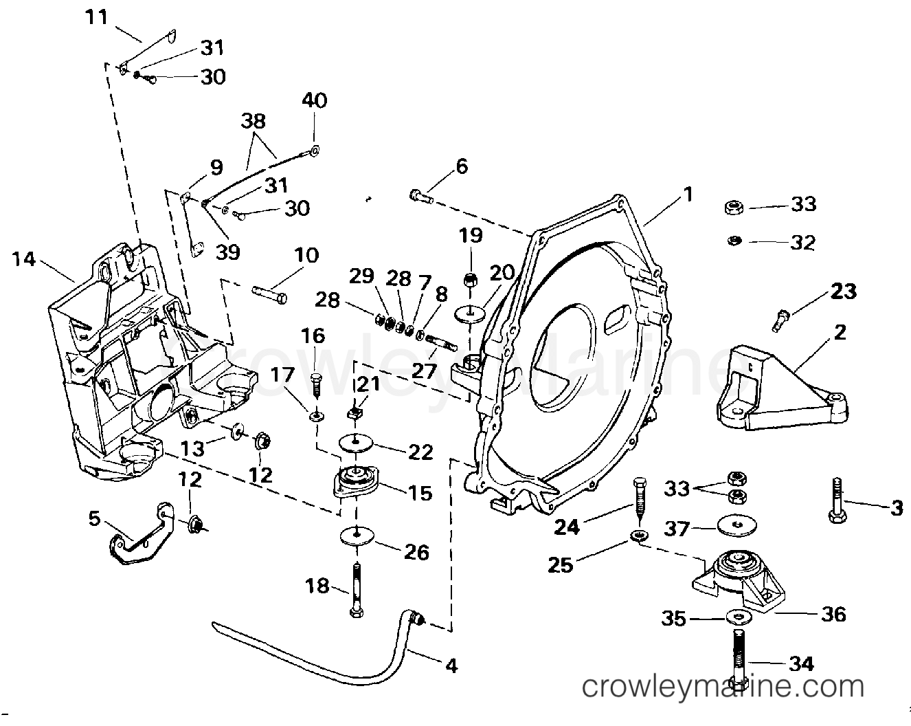 1994 OMC Stern Drive 5.8 - 58FAGPMDM - TRANSOM PLATE, FLYWHEEL HOUSING & MOUNTS