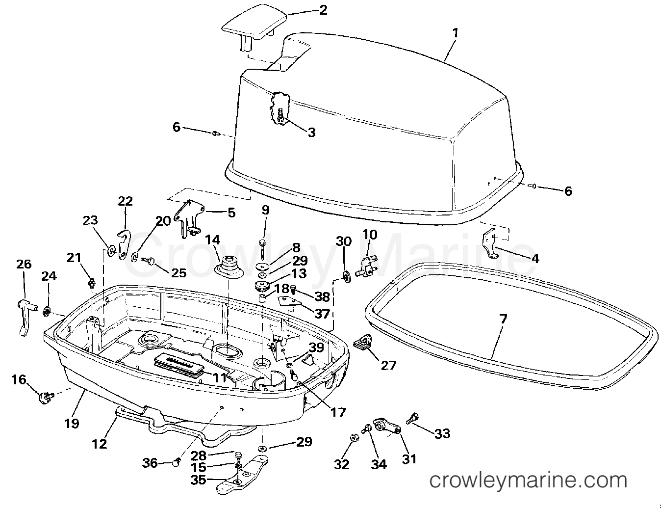 1987 Outboard 25 - J25RWCUR - ENGINE COVER - JOHNSON